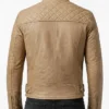 Classic Beige Leather Biker Jacket with Stand Collar For Men