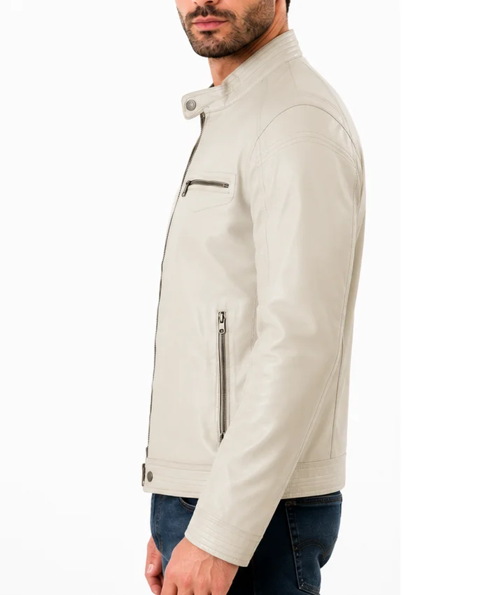 Classic Café Racer Leather Motorcycle Beige Jacket
