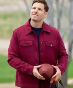 TV Series Finding Mr. Christmas 2025 Craig Geoghan Maroon Suede Leather Jacket