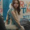 Gemma TV-Series Daddy Issues 2025 Aimee Lou Wood Colourblock Stripe Fur Collar Jacket