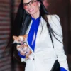 The Late Show With Stephen Colbert Demi Moore Peak-Lapel Single-Breasted White Satin Blazer
