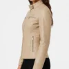 Dodge Beige Cafe Racer Leather Jacket For Women