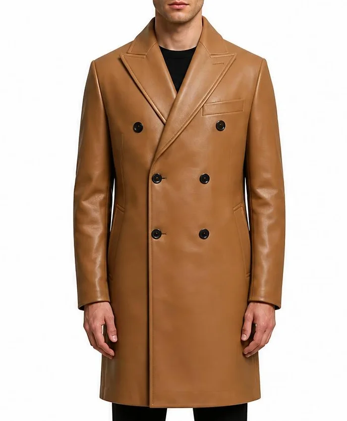 Double-Breasted Brown Overcoat For Men