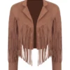Melissa Peterson Finding Mr Christmas S02 Fringe Cropped Suede jacket