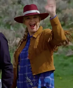 Melissa Peterson Finding Mr Christmas S02 Fringe Brown Cropped Suede jacket