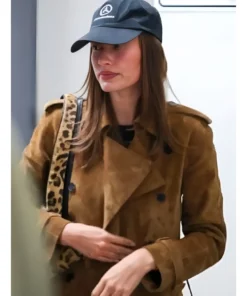 Hailey Bieber Sushi Park Brown Suede Trench Coat Buy in Sale
