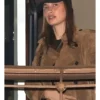 Hailey Bieber Sushi Park 2025 Double-Breasted Brown Suede Trench Coat