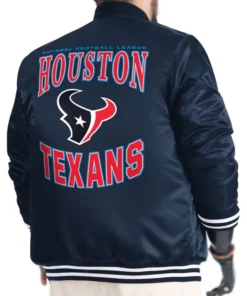 Adaptive Team Graphic Houston Texans Navy Varsity Full-Snap Satin Jacket