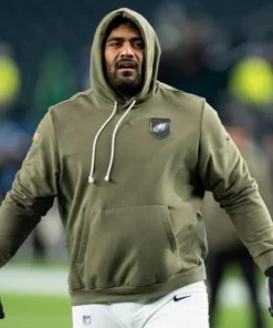 Philadelphia Eagles 2025 Jordan Mailata Salute to Service Olive Green Fleece Hoodie