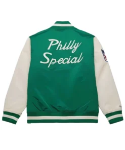 Philadelphia Eagles Kelly Green Primetime Philly Special Green Satin Varsity Jacket
