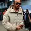 Lewis Hamilton Brazil F1 Grand Prix 2025 Beige Hooded Puffer Zipper Jacket