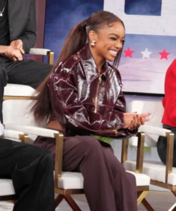 The Jennifer Hudson Show S03 Marsai Martin Zipper Patent Leather Burgundy Cropped Jacket