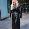 New York City Meghan Trainor Black Belted Leather Trench Coat