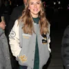 Melanie C Leather Sleeves Grey Varsity Bomber Jacket