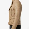 Mens Classic Beige Leather Biker Jacket with Stand Collar
