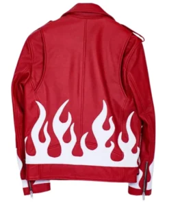 Meteor Flames Asymmetrical Zipper Red Leather Biker Jacket