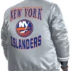 New York Islanders Adaptive Bold Logo Gray Varsity Full-Snap Satin Jacket
