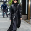 Olivia Munn Midtown NYC 2025 Leather Long Coat