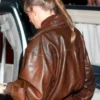 Taylor Swift NYC Night Out 2025 Brown Leather Bomber Jacket