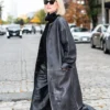 Naomi Watts New York City Black Leather Long Trench Coat
