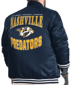 Nashville Predators Adaptive Bold Logo Navy Varsity Full-Snap Satin Jacket