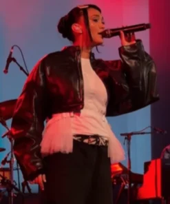 Joy Crookes O2 Academy Birmingham Concert Black Leather Cropped Jacket