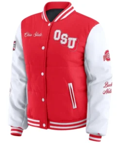 Ohio State Buckeyes Scarlet and White Full-Snap Puffer Jacket