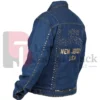 Shop New Jersey USA Greetings Tour Joe Jonas Mom’s Favorite Blue Studded Denim Jacket