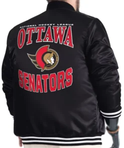 Ottawa Senators Adaptive Bold Logo Black Varsity Full-Snap Satin Jacket