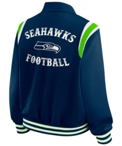Seattle Seahawks Lightweight Navy Full-Snap Satin Varsity Jacket