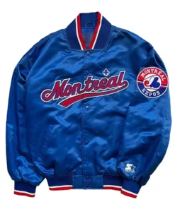 90s Montreal Expos Bomber Blue Satin Jacket