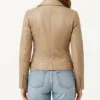 Stylish Beige Moto Leather Jacket For Women