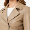 Stylish Beige Moto Leather Jacket Women