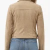 Suede Leather Beige Biker Jacket For Womens