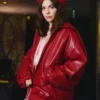 Synnove Karlsen Fabric Magazine Red Oversized Bomber Jacket