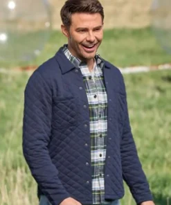 Finding Mr Christmas S2 Jonathan Bennett Blue Quilted Shacket