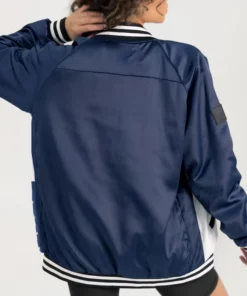 Women's Gameday Couture UConn Huskies Navy Oversized Rhinestone Varsity Jacket