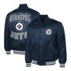 Winnipeg Jets Adaptive Bold Logo Navy Varsity Full-Snap Satin Jacket