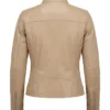 Women Dodge Cafe Racer Beige Leather Jacket