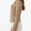 Womens Beige Biker Suede LeatherJacket