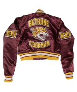 Bethune Cookman University Maroon Cropped Satin Varsity Jacket For Women's