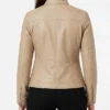 Womens Dodge Beige Cafe Racer Leather Jacket