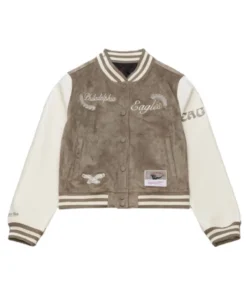 Eagles Tan-Cream Cropped Varsity Jacket