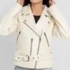 Women’s Riveted Beige Leather Biker Jacket