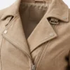 Womens Suede Leather Biker Beige Jacket