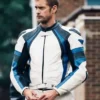 Pillion 2025 Alexander Skarsgård White Leather Racer Jacket