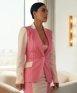 Allura Grant TV Series All’s Fair 2025 Kim Kardashian Pink Pinstripe Blazer