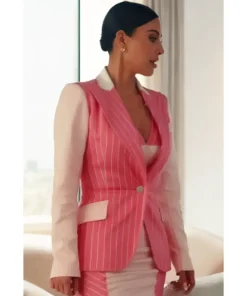 All’s Fair 2025 Kim Kardashian Pink Pinstripe Blazer
