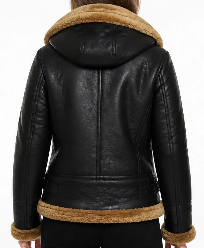 Aviator Hooded B3 Shearling Bomber Jacket For Womens