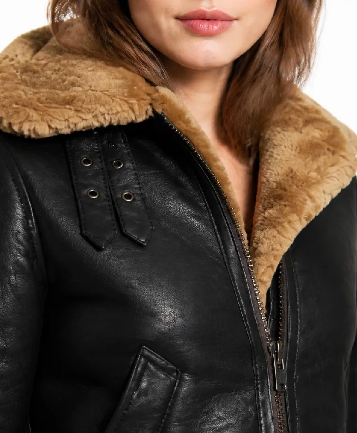 Aviator Hooded B3 Shearling Bomber Jacket Women